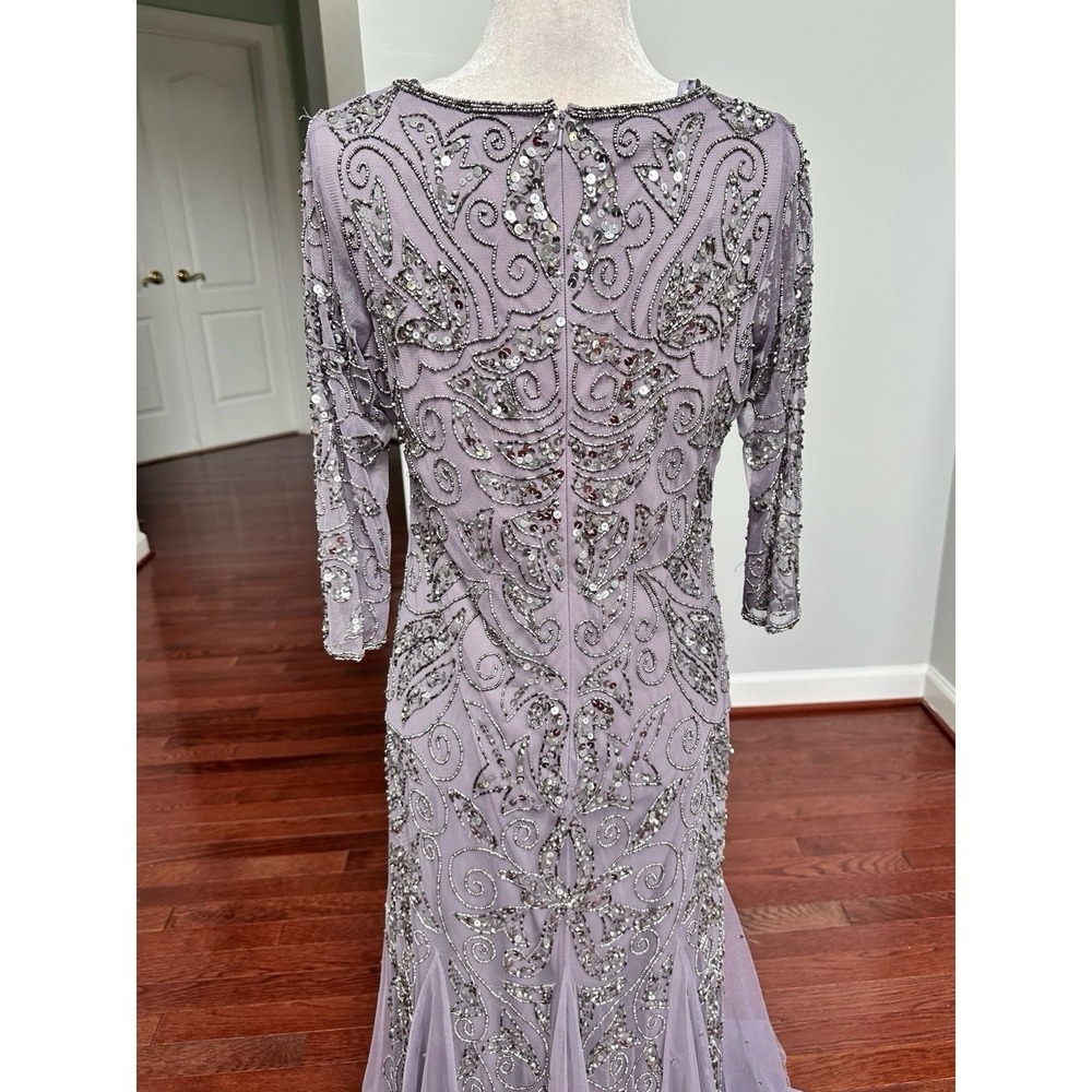 Pisarro Nights Mauve Grey Fully Embellished Beaded Quarter Sleeve Gown Dress 10p - Picture 5 of 12